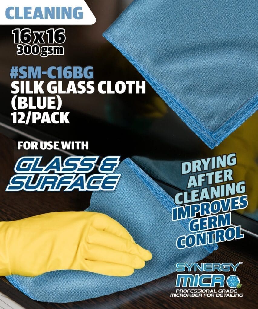 Microfiber Cloth, Silky Glass 16 x 16 x 300gsm, BLUE (12/Pack)